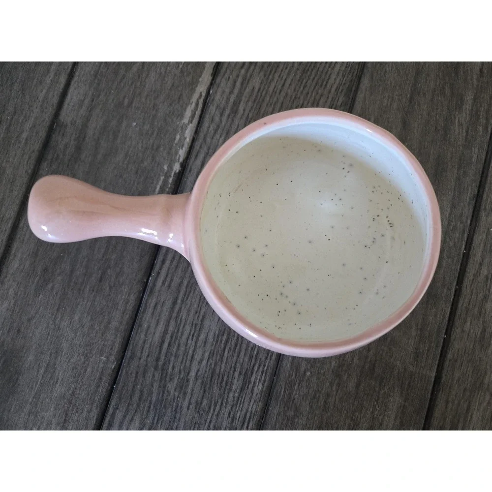 Vintage Hand Thrown Studio Pottery Peach Ceramic Soup Bowl W/Handle & Lid MCM